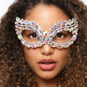 Silver Marquise AB crystal Masquerade Mask Mardi Gras New year , Halloween Party